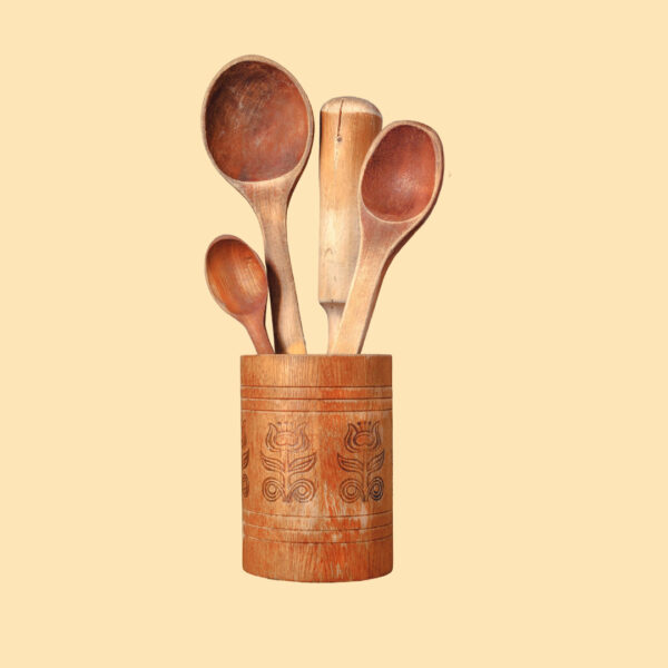 Set d'Ustensiles de Cuisine en Bois, Fait Main – Cuillères et Spatules Authentiques du Cameroun pour une Cuisine Écologique et Durable